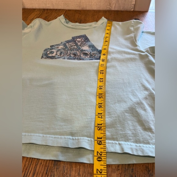 Adidas Crop T-Shirt – Blue Graphic Logo, Mint Green, Size M - Picture 4 of 8